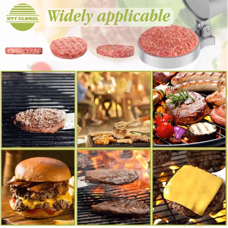 HTT Global Burger Press with 100 Wax Discs, Aluminium Hamburger