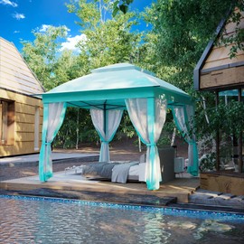 MeetLeisure 11'x11' Pop Up Gazebo for Patios Gazebo Canopy Tent with Sidewalls Outdoor Gazebo with Mosquito Netting Pop Up Canopy Shelter Wedding Tent, Aqua Blue