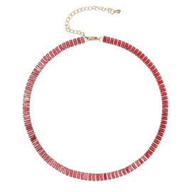 BriLove 14K Gold Plated Classic Cubic Zirconia Tennis Necklace for Women, Dainty Diamond Chain Choker Bridal Wedding Jewelry Gifts Red