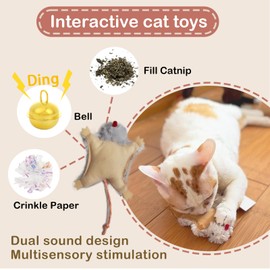 Veinbuty Catnip Cat Mice Toy,3 Pcs Plush Cats Nip Mouse Toys for Teeth Cleaning Chew Kitten Kicker Toy with Crinkle & Bell Cat Interactive Catnip Toys for Indoor Kittens Play Fetch