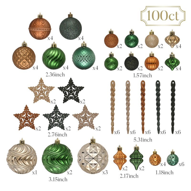 100ct Christmas Tree Decorations Ball Ornaments Set