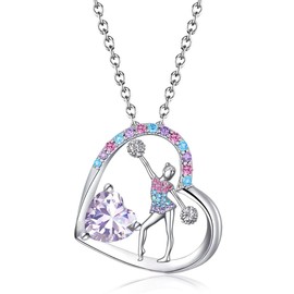 Cheerleader Necklace for Girls Cheerleader Gifts Birthstone Rainbow Cheering Cheerleading Jewelry Sport Cheer Birthday Christmas Gifts for Kids Teens Little Girl Daughter Granddaughter Niece June