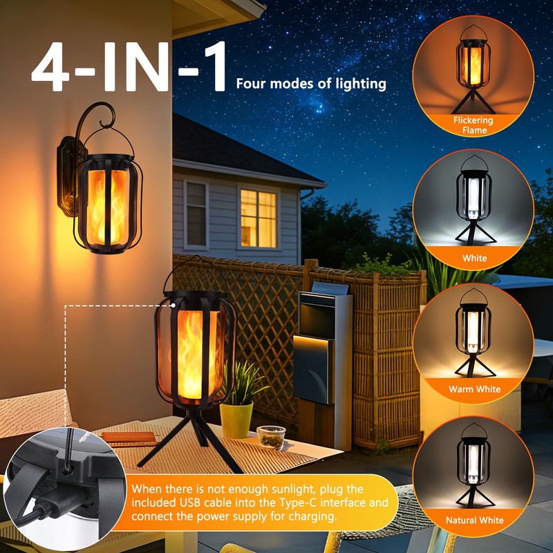 Toodour Solar & Battery Powered Lantern Outdoor Lights, 2 Pack