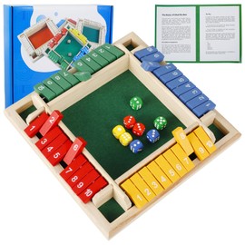 4 Player Shut the Box Game, Wooden Board Games, 4-Sided Shut the Box Game Set with 8 Colored Dices for Kid Adult, Traditional Educational Learning Table Dice Math Games for Family Party Pub Bar Travel