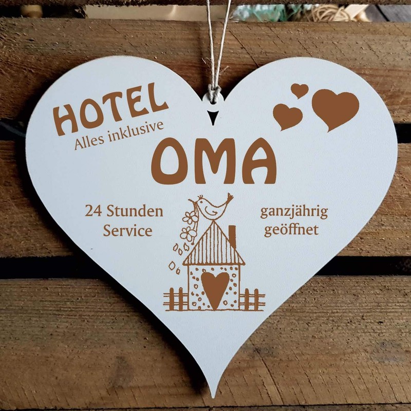 Heart Sign with German Text "Hotel Grandma" Everything Inclusive Door