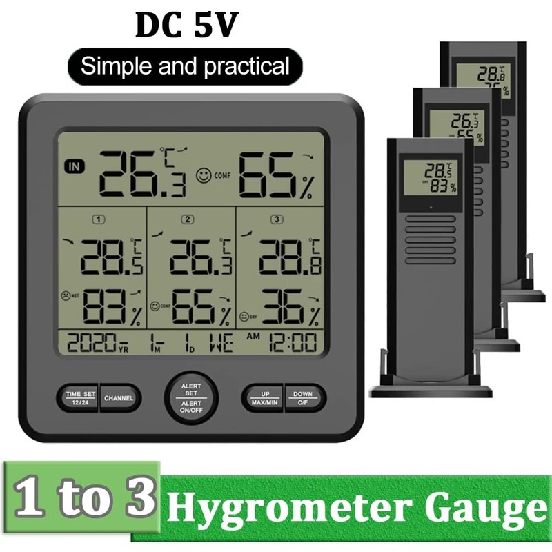 zaqwsx Weather Station Indoor/Outdoor Wireless Sensors Digital Thermometer Hygrometer LED