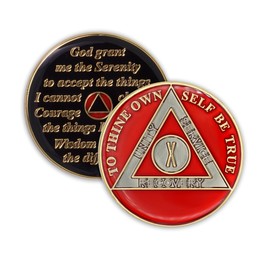 10 Year Sobriety Coin | Triplate AA Chip Recovery Anniversary Token (Red)