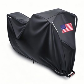 PBYMT Motorcycle Cover Waterproof Outdoor, Universal All Weather Protection with Reflective Strips for Night Safety Lock Holes American Flag Fits up to 96"