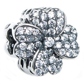 Queenberry Sterling Silver Four Clover Lucky Cubic Zirconia European Style Bead Charm