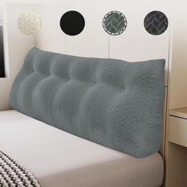 Long Velvet Triangular Headboard Wedge Pillow,Removable Cover Headboard Pillow Daybed Bunk Bed,Backrest Positioning Support Pillow Resting Reading Relaxing (Grey, Full(54 * 20 * 8in))