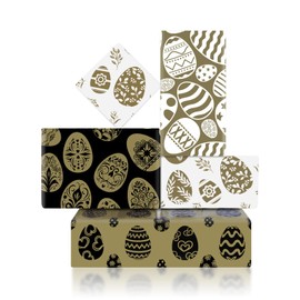4 Sheet Gold Easter Gift Wrapping Paper,Eggs Pattern Wrapping Paper Black Golden White Folded Sheets Gift Wrap Paper for Spring Kids Birthday Easter Party Celebration Gift Wrap,20x28 inch