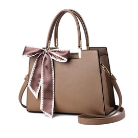 NICOLE & DORIS Women Handbags Elegant Ladies Tote Bag Top Handle Crossbody Bag Designer Shoulder Bag PU Leather Work Bag Satchel Handbag with Ribbon Khaki