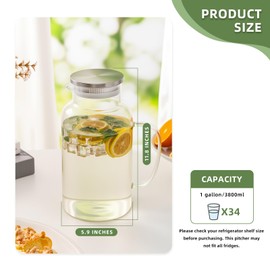 Hannadepot Glass Pitcher, 1 Gallon/3.8L Glass Water Pitcher with Lid and Spout, Heat/Cold Resistant Borosilicate Glass Water Carafe for Coffee, Juice and Homemade Beverage