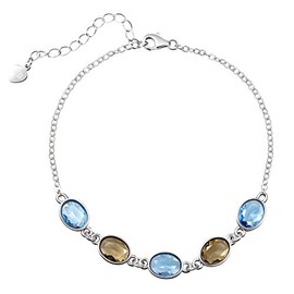 Franki Baker Facetted Blue & Smoky Topaz Crystals 925 Sterling Silver Chain Bracelet Length:18.5cms+5cm