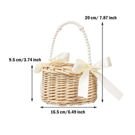 Pack of 2 Wicker Rattan Flower Girl Basket Flower Basket with Handle and Bow Flower Baskets Braided Basket for Wedding Flowers (Ribbon A)