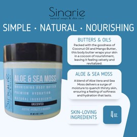Sinarie Aloe & Sea Moss Emulsified Body Butter, Unscented 4 oz Soaps & Skincare
