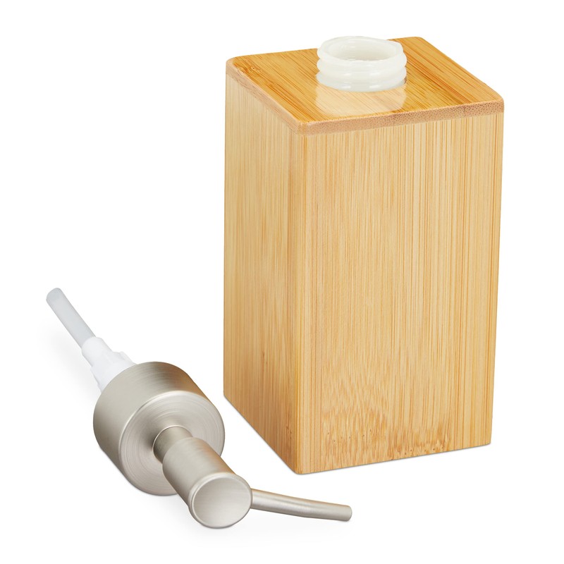 2 x Soap Dispenser, Refillable, Pump Dispenser, Bamboo & Plastic,