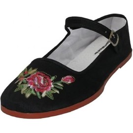 Shoes 18 Womens Cotton China Doll Mary Jane Shoes Ballerina Ballet Flats 114 Black Emb 9