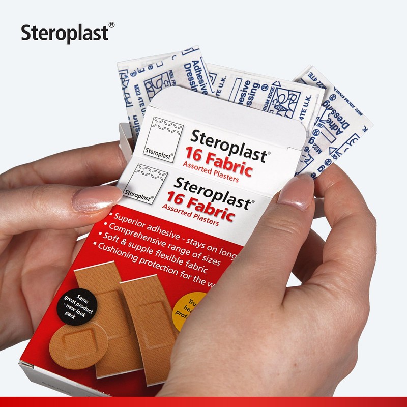 Steroplast Fabric Plasters | 16 Assorted Plasters | Heavy-Weight &