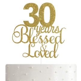 ALPHA K - Decoración para tarta de 30 cumpleaños o aniversario, 30 años de bendición y amor, con purpurina dorada