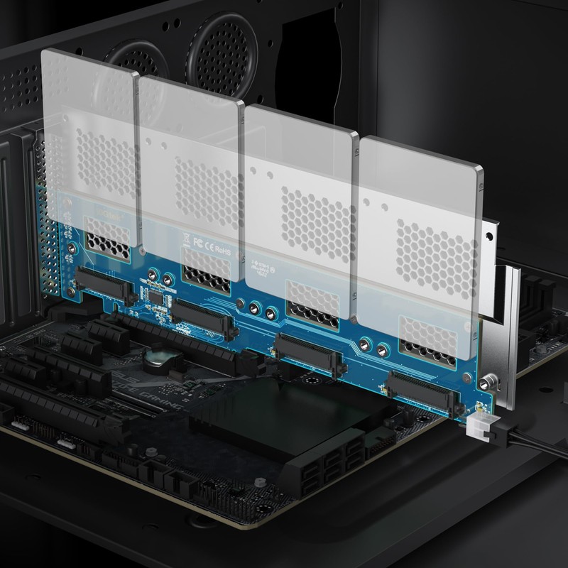 #10Gtek# PCIe 3.0 to (4) U.2 SFF-8639 Adapter, X16, for