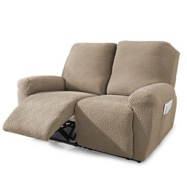 NORTHERN BROTHERS Reclining Loveseat Cover, Stretch Loveseat Recliner Covers 2 Seater Loveseat Covers for Reclining Loveseat with Storage Pockets Soft Double Recliner Cover for Kids, Pet, Khaki