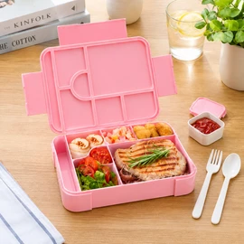 45 oz Leakproof Bento Lunch Box for Adults, Microwave Safe Meal Prep Container with 6 Compartments, Utensils & Sauce Cup