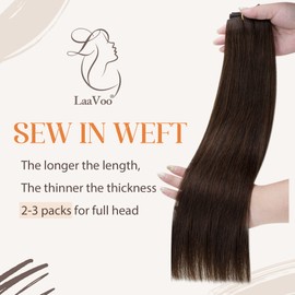 LaaVoo Remy Brown Hair Extensions Real Hair Dark Brown Extensions Real Hair Wefts Straight Human Hair Weft Extensions Brown 80 g 12 Inches/30 cm