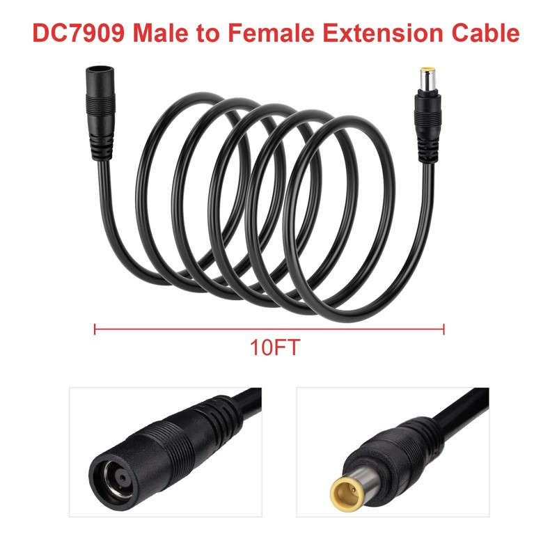 DC Power Extension Cable, 14AWG 2FT 8mm Male to Female