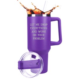 Sodilly Funny Gifts Insulated Coffee Tumbler, 40 oz, with Handle, Lid, Straw, Purple