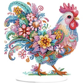 Lxmsja 5D Diamond Painting Chicken Desktop Decoration for Adults Children, Diamond Painting Animal Table Decoration Set, DIY Diamond Painting Standing Art Ornament Craft Set Creative Set for Room