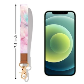 Hsxnam Wrist Lanyard Key Chain, Cute Wristlet Strap Keychain Holder for Women Keys Car ID Badges Phone Airpods, Pink Marble