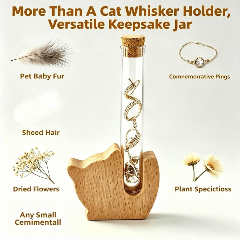 Cat Whisker Holder Fridge Magnet, Clear Glass vases with Wooden