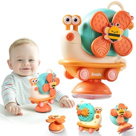 Montessori Sensory Toys，Infant Toys can be Assembled and Disassembled，High Chair Toys can be Broken Down into Baby car Toys/Spinning Top，Suction Toys for Babies from 3 Months (Orange)