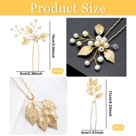 Yeomju Pack of 4 Bridal Hair Pins Golden Leaves Crystal Beads Vintage Headpiece Wedding Hair Accessories Jewellery with Rhinestones for Brides Bridesmaids Flower Girls