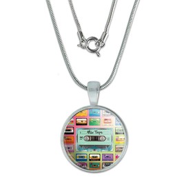 GRAPHICS & MORE Classic Compact Cassette Mix Tapes Collage 0.75" Pendant with Sterling Silver Plated Chain
