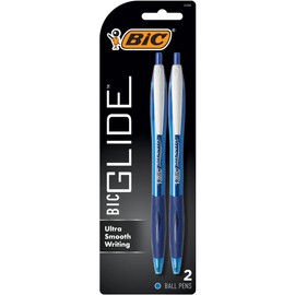 BIC Glide Blue Retractable Ballpoint Pens, Medium Point (1.0mm), 2-Count Pack, Ultra Smooth Writing Blue Pens