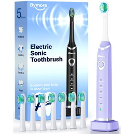 Bymore Bymore Electric Toothbrush for Adults,Travel Sonic Toothbrush with 8 Replacement Heads, Ultra Clean RechargeableToothbrush Portable One Charge for 330days 5 Modes 2mins Timer-Purple