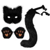 Admireme Therian Faux Fur Fox Tail Paws and Mask Set Cosplay Furry Masquerade Mask Cat Wolf Costume Tail Set