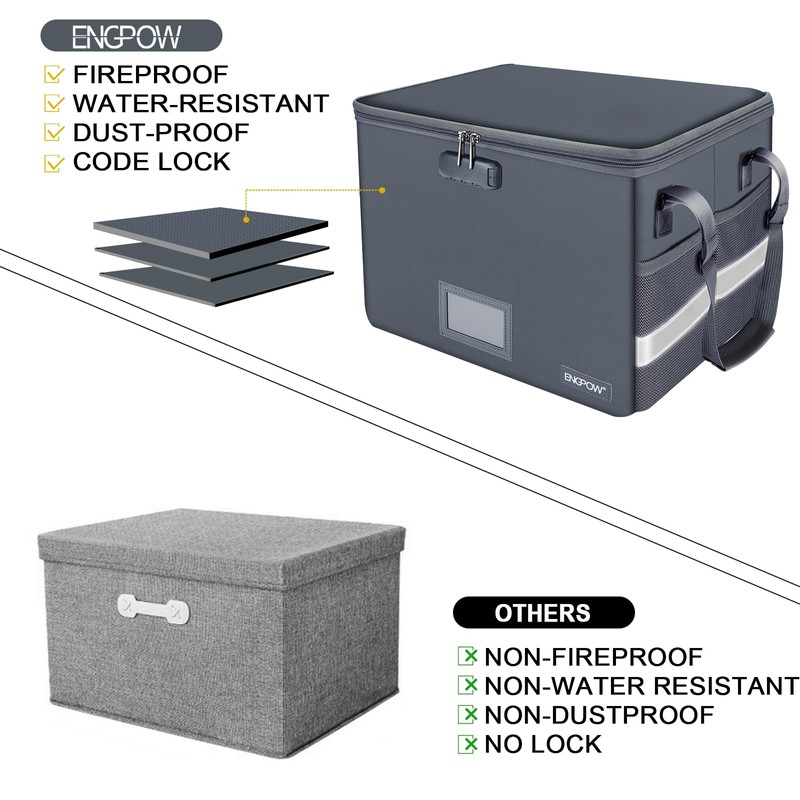 ENGPOW File Box with Lock, Fireproof Document Box with Zipper