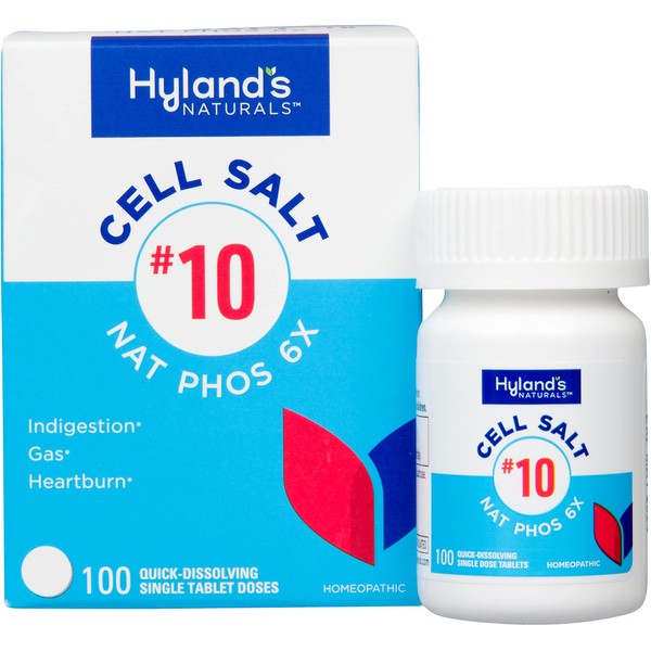Hyland's Naturals No.10 Cell Salt NAT Phos 6X Tablets, Natural Relief of Heartburn, Gas, and Indigestion, Quick Dissolving Tablets, 100 Count
