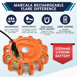 Marcala 4-Pack Rechargeable LED Emergency Road Flares | Large 1200mah Battery for Longer Run Time | Red Diode Road Emergency Light for High Visibility | Rechargeable LED Flares w/Included USB-C Cable