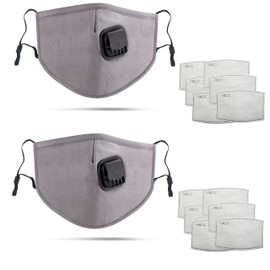 DualVertex Pack of 2 Unisex Dust Mask | Cotton Face Mask– Washable & Reusable with Adjustable Ear Straps and Nose Wire – with Valve and 12 Replaceable filters