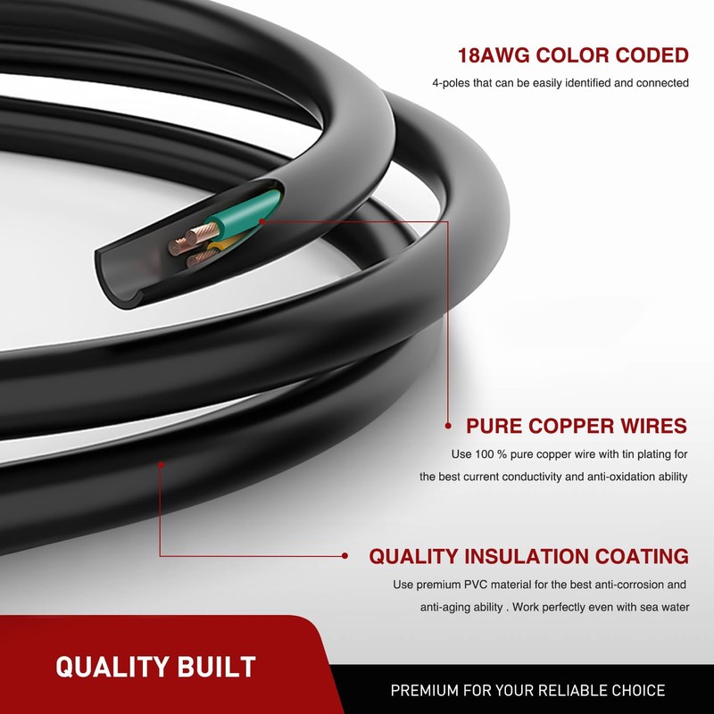 Nilight 4 Way Trailer End Connector 5 Feet Jacketed Cable