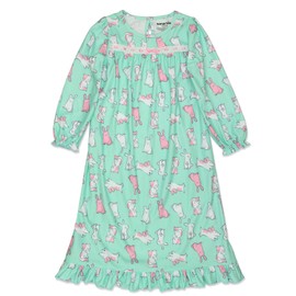 Komar Kids Animals Bunny Toddler Girls Flannel Granny Gown Nightgown Pajamas (2T, Green)