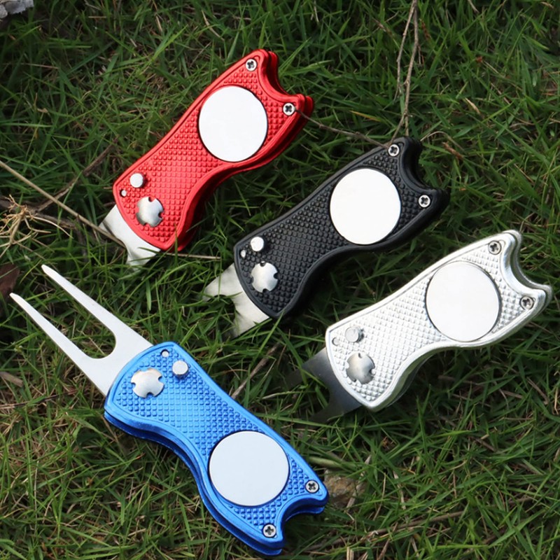 FGXY 2 Pieces Golf Folding Divot Fork, Switchblade, Golf Divot