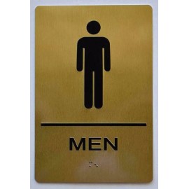 BUILDINGSIGNS.COM Men Restroom Gold Sign (Aluminium, Gold/Black,Siz