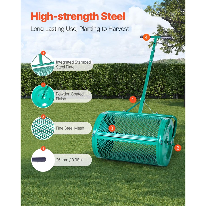 VEVOR Compost Spreader, 24 in Wide Peat Moss Spreader with