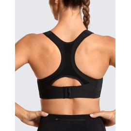 SYROKAN Women's Front Adjustable Sports Bra Lightly Padded High Impact Racerback Wireless Gym Running Bra Black 34C