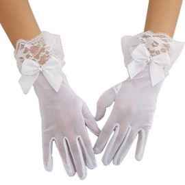 Amazleer Women Party Bow Lace Gloves Floral Lace Gloves for Bridal Elegant Short Lac Glove for Tea Party Dinner Funeral